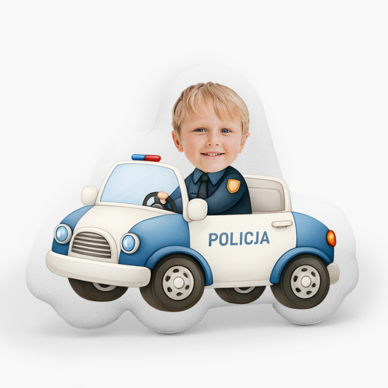 Pernă 3D personalizată, catifea, Un polițist într-o mașină, 30x30 cm