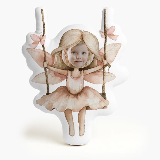 Pernă 3D personalizată, catifea, Zâna pe leagăn 2, 30x30 cm