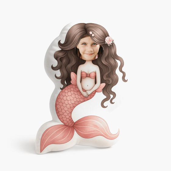 Pernă 3D personalizată, catifea, Sirenă cu o floare, 30x30 cm