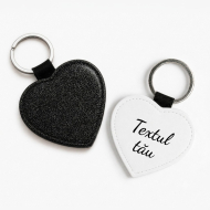 Breloc Textul tău în formă de inimă, sclipici negru, 6,5x6,5 cm