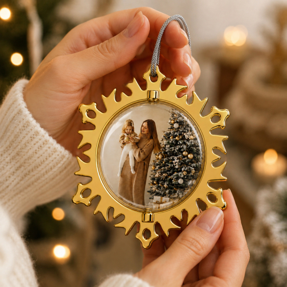 Decorațiune pentru brad Fotografia ta, fulg de nea auriu