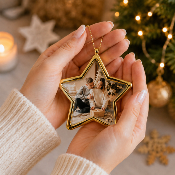 Decorațiune pentru brad Fotografia ta, stea de aur