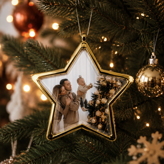 Decorațiune pentru brad Fotografia ta, stea de aur