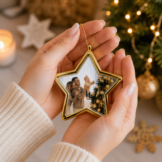 Decorațiune pentru brad Fotografia ta, stea de aur