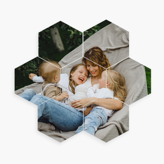 Tablou, Fotografia ta, hexagon cu 7 elemente, 29x27 cm