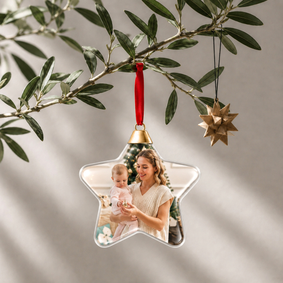 Glob de Crăciun ornament de brad de Crăciun în formă de stea cu capac auriu